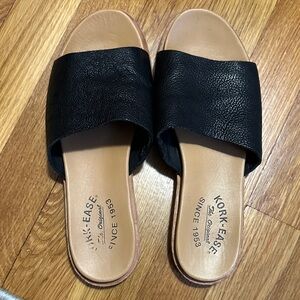 Kork Ease black leather slip on sandals